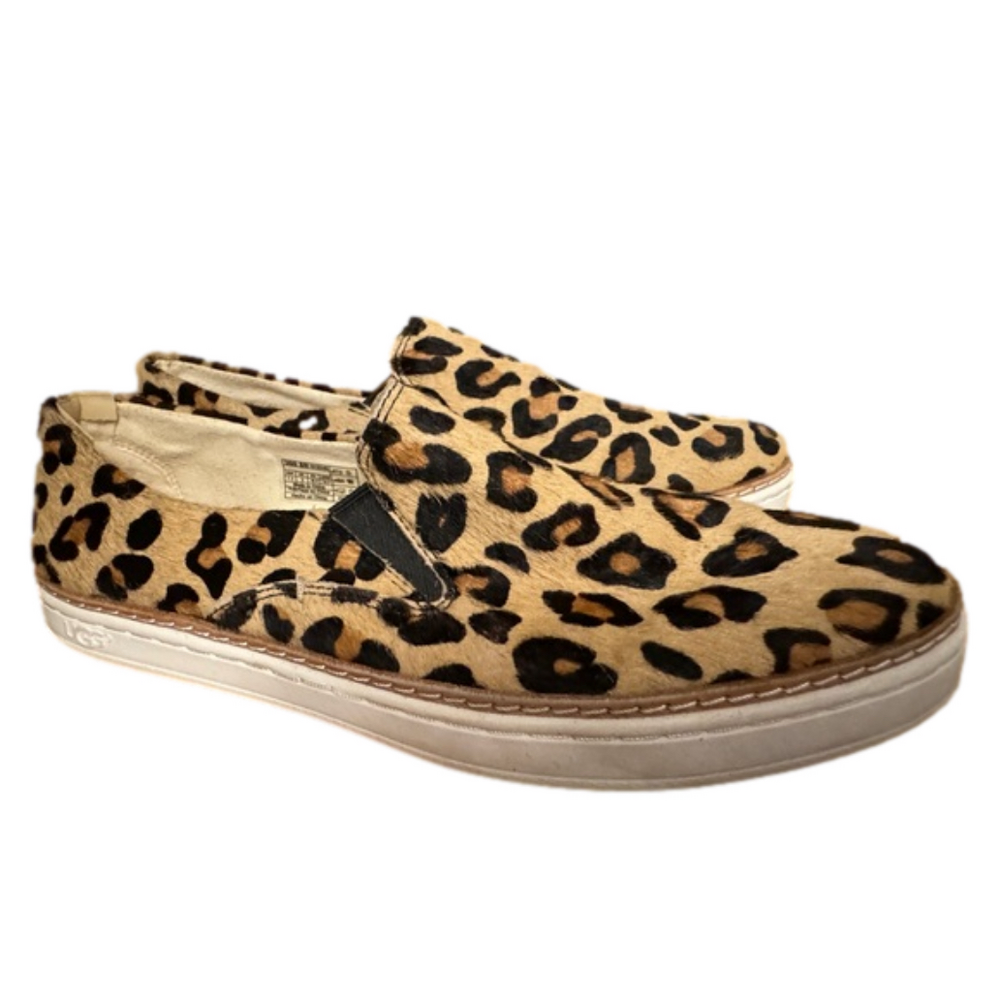 UGG Womens Keile Slip On Sneakers Beige Calf Hair Leopard Print Slip On Shoe 7.5 - Picture 2 of 6
